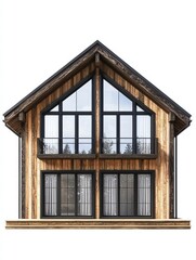 Fototapeta premium Cozy Chalet: A picturesque, wooden chalet, exuding warmth and charm, sits elegantly, its facade framed by expansive windows. It's an image of inviting, serene, and peaceful environment.