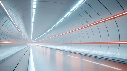 Futuristic tunnel with illuminated lines and smooth surfaces, representing modern transportation or sci-fi settings.