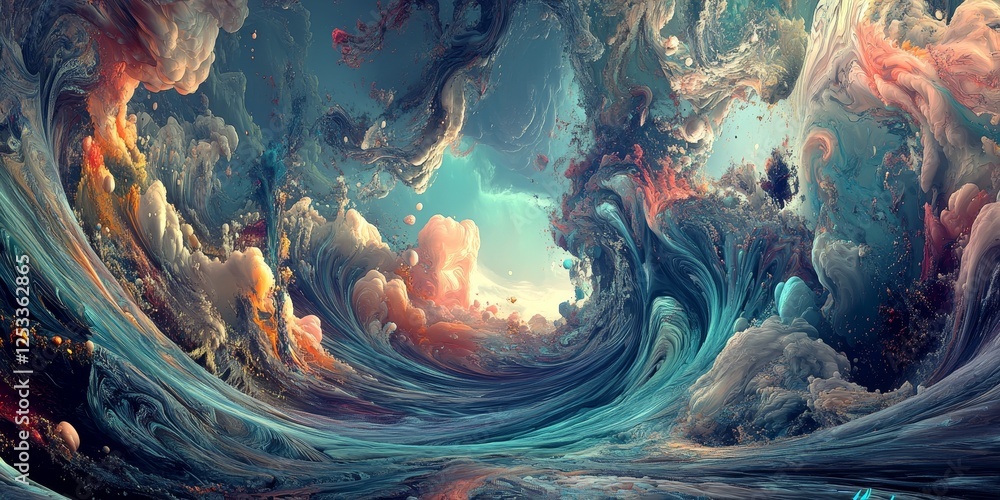 Poster abstract scene where artistic digital art creates a sense of creativity and originality, using a mix