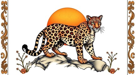 Traditional Tattoo Art of an Arabian Leopard – Ornamental Details in Earth Tones