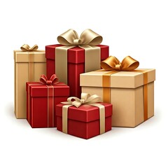 Fototapeta premium Gift boxes ideas omage with ribbon and bow image white and red background