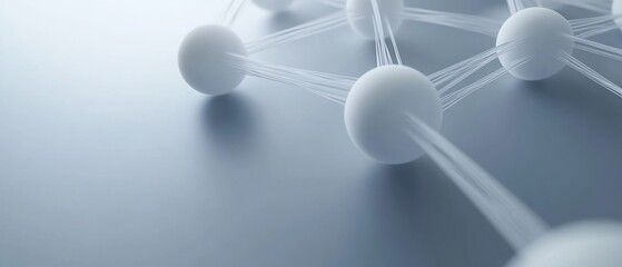 Obraz premium Abstract Network Soft White Spheres Gently Interconnected. AI Generated