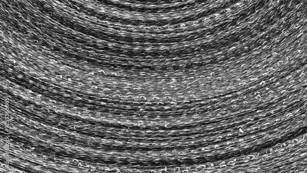 Poster Black and white photo of a roll of fabric side view as a texture background for a page template or banner