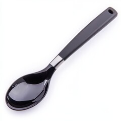 A ladle, soup serving spoon, sleek stainless steel, ergonomic handle, isolated on white background