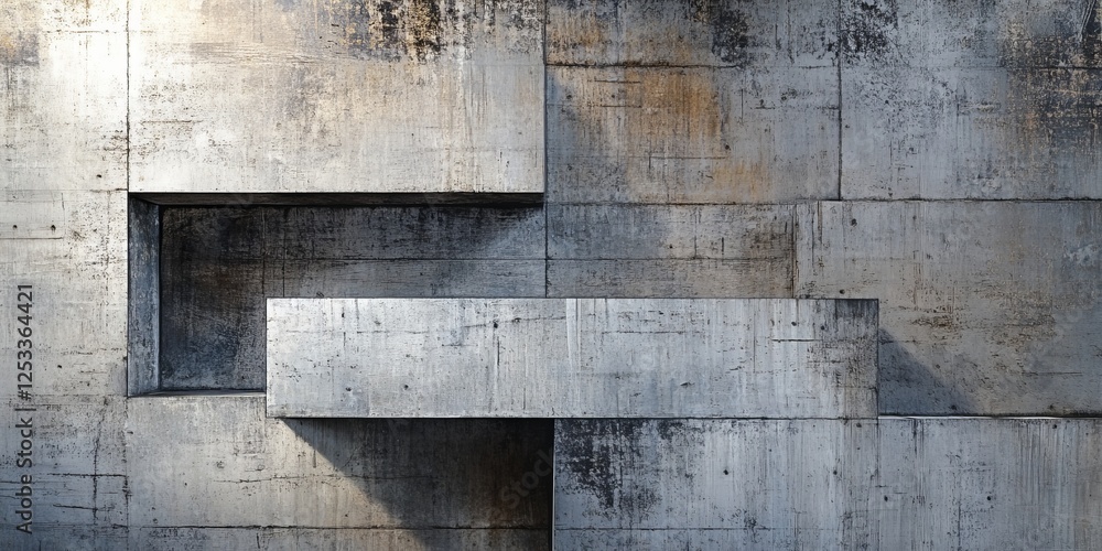 Poster abstract scene where concrete textures create a layered and complex background, incorporating elements like cracks and stains to evoke a sense of urban sophistication and