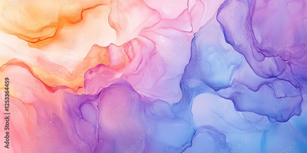 Leinwandbilder abstract image featuring watercolor fluid art with delicate and flowing patterns that blend effortlessly into a soft, translucent palette, capturing the ethereal and flui