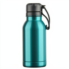 A water bottle, hydration tool, stainless steel, blue matte finish, isolated on white background