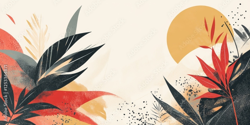 Poster abstract design using minimalist illustrations, focusing on the effective use of simple and clear visuals to create a modern and visually captivating artistic effect
