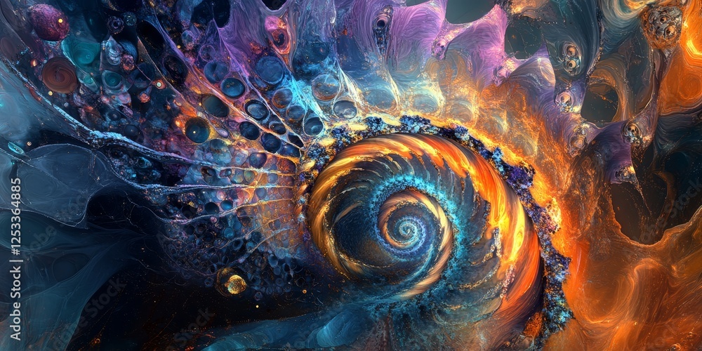 Poster abstract image featuring digital renderings with a focus on high-quality and detailed designs, blending various colors and textures to produce a visually captivating and
