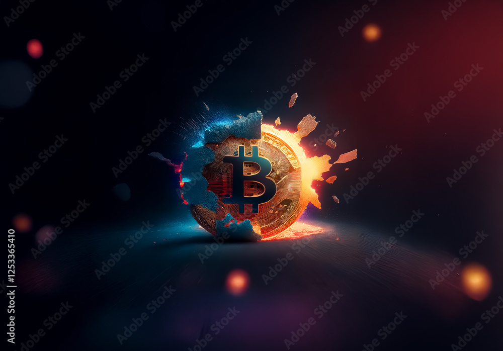 Aufkleber A golden coin is dramatically split in half, showcasing icy blue and fiery red sides. This dynamic contrast is set against a dark backdrop, creating a symbolic image.