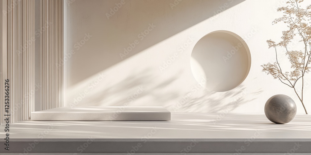 Fototapete abstract visual with a focus on negative space, using it to create a sense of depth and clarity within a minimalist setting, enhancing the overall simplicity and elegance