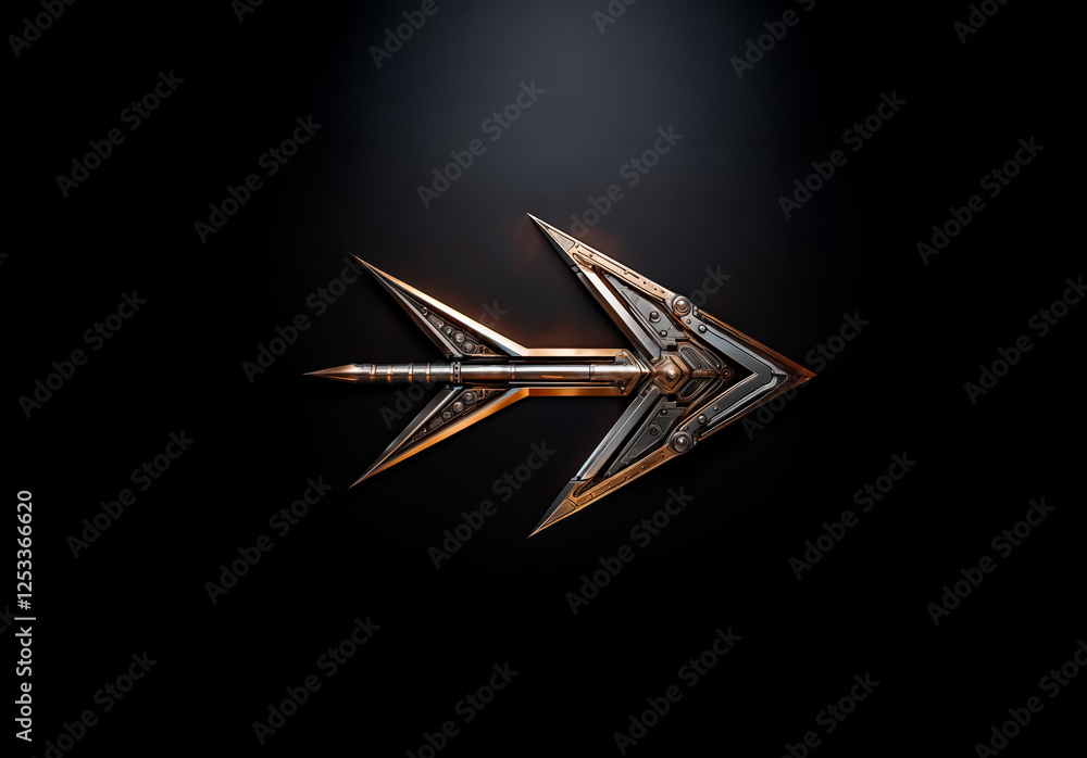 Leinwandbilder an ornate arrow crafted from metallic materials points right against a dark backdrop. the arrow has 
