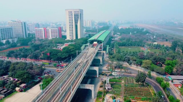 Drone Video dhaka City Metro Rail Station And Revealing The City Around It