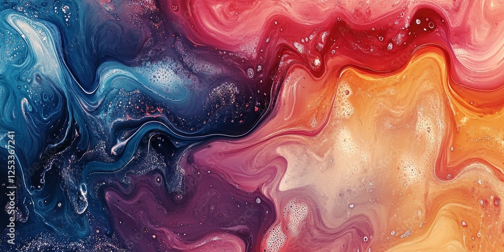 Poster abstract visual with watercolor fluid art that incorporates flowing and merging colors, creating a dreamy and fluid design with subtle variations in tone and texture