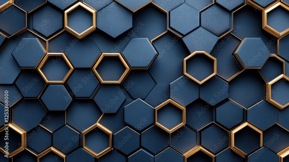Poster abstract hexagon pattern design in navy blue and gold: geometric background texture for modern digit