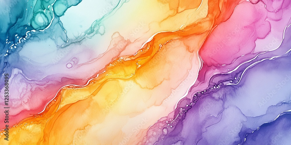 Poster visually stunning abstract design using watercolor fluid art, focusing on the seamless and delicate blending of colors to produce an engaging and serene visual effect