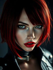 Fototapeta premium futuristic woman cyborg in a spaceship cockpit, science fiction scenery