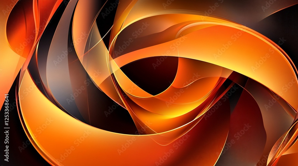 Poster abstract swirling lines in shades of orange with dark background creating a flowing effect