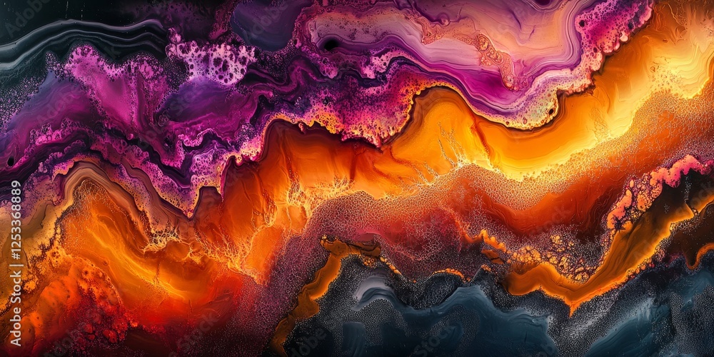 Aufkleber abstract image featuring resin art with fluid and glossy patterns that merge and flow across the canvas, incorporating rich, vibrant colors and textures to produce a stri