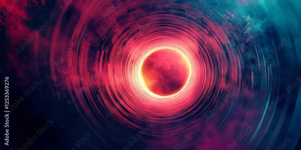Poster abstract scene where radial gradients create a sense of depth and focus, using a harmonious palette to evoke a rich and immersive visual effect radiating from the center
