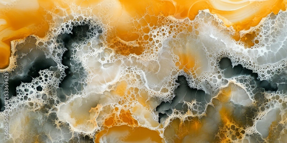 Poster abstract scene where resin art techniques reveal intricate and dynamic patterns, using a combination of translucent and opaque layers to create depth and visual interest