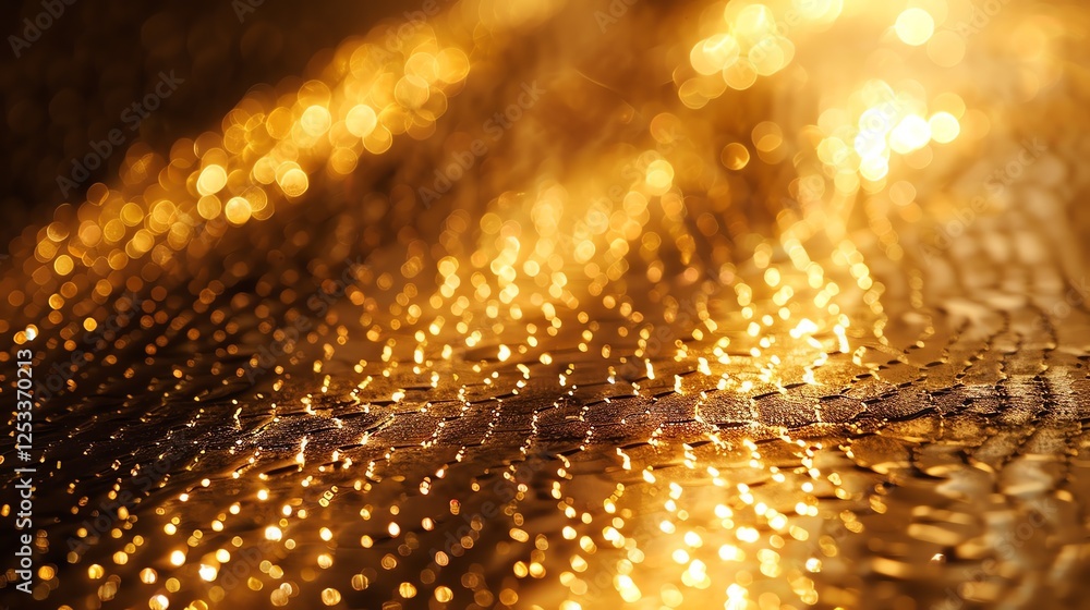Poster golden abstract background with shiny blurred lights. defocused gold texture with bokeh.