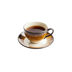 Elegant Ceramic Cup of Coffee with a Saucer on a White Background