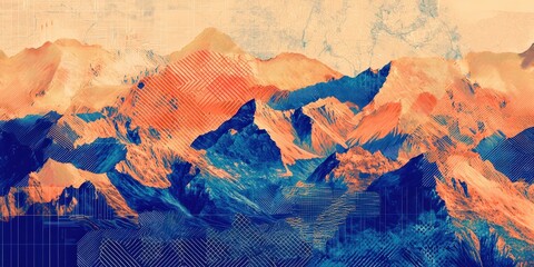 Fototapeta premium Mountain range with a blue and orange background