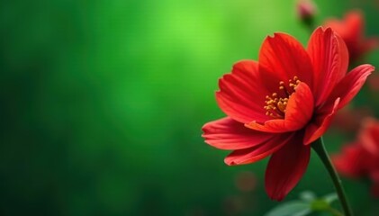 Dynamic red flower swirl, vibrant green backdrop, motion effect, texture, wallpaper