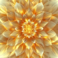 A floral pattern made of numerous petals with a symmetrical design in the center, featuring light yellow and dark amber hues. Sunrays shine upon it, giving it a honey-like core