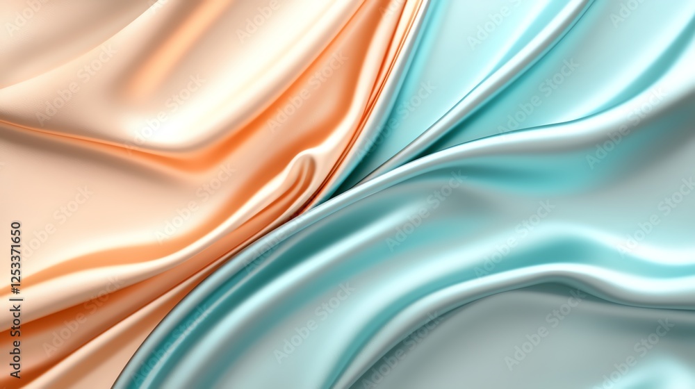 Poster smooth pastel fabric in waves, creating a peaceful and elegant abstract texture with soft peach and 