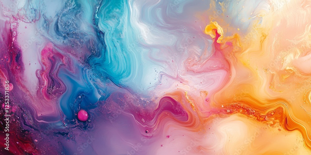Poster visually engaging abstract design using fluid art backgrounds, focusing on the rich textures and fluid patterns that flow and blend together to create a captivating and i