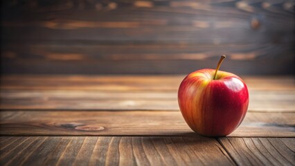 A Single Red Apple Rests on a Rustic Wooden Surface, a Still Life Study of Simple Elegance and Natural Beauty