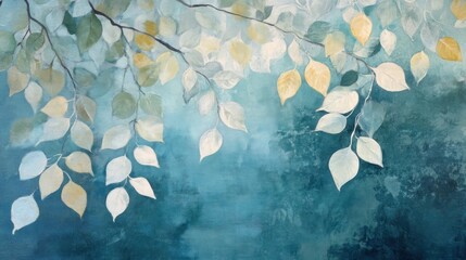 Serene Teal Leaves: A Watercolor Painting of Tranquil Nature