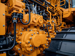 Obraz premium Powerful engine close-up, industrial machinery, detailed mechanics, background blurred