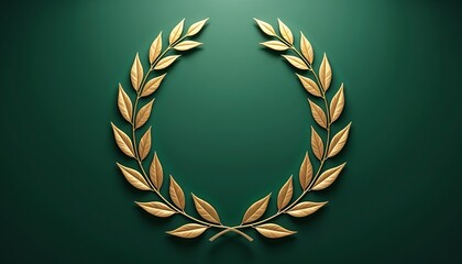 Elegant laurel wreath background – golden laurels arranged in a symmetrical design on deep emerald