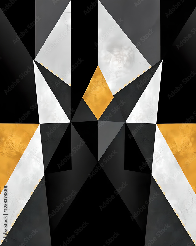 Poster abstract geometric background with black and yellow triangles. 3d render.