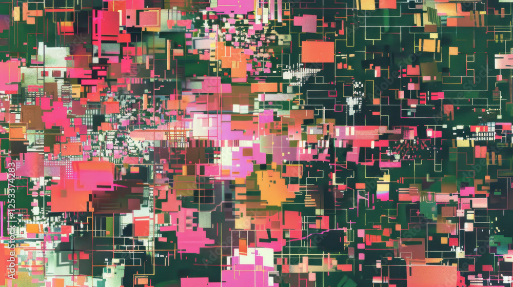 Aufkleber abstract digital art featuring vibrant colors and geometric patterns, creating visually stimulating 