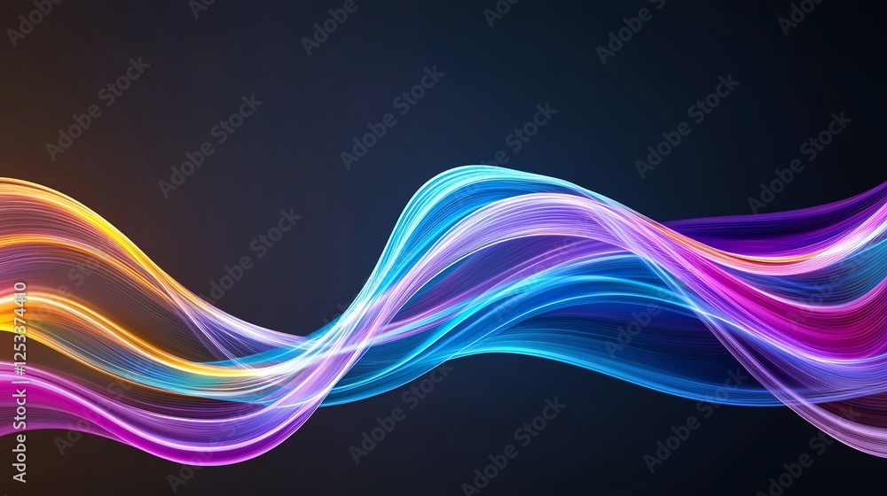 Aufkleber vibrant abstract waves of colorful light on a dark background, ideal for creative design projects an