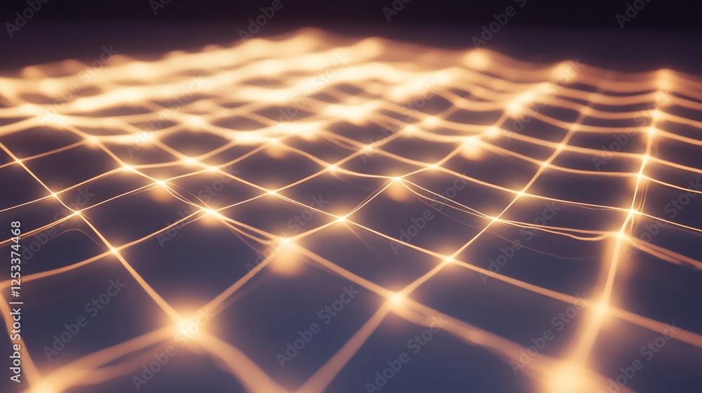 Poster abstract glowing network pattern with grid lines and connecting points on dark background