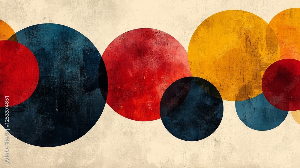 Poster intersecting spheres, a textured abstract composition with bold color play
