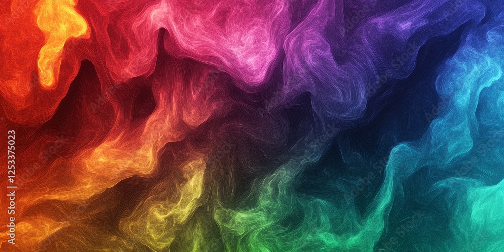 Poster abstract image featuring rainbow gradients with a focus on vibrant and dynamic color transitions, blending a spectrum of hues to produce a visually captivating and energe