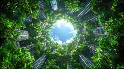 Green city, nature, sky view, urban jungle, eco-friendly concept