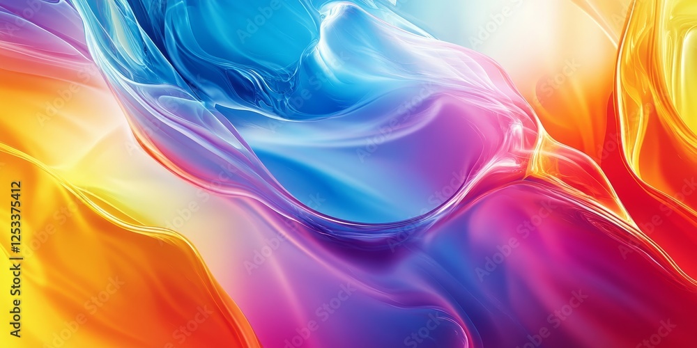 Poster abstract image featuring rainbow gradients with a focus on vibrant and dynamic color transitions, blending a spectrum of hues to produce a visually captivating and energe