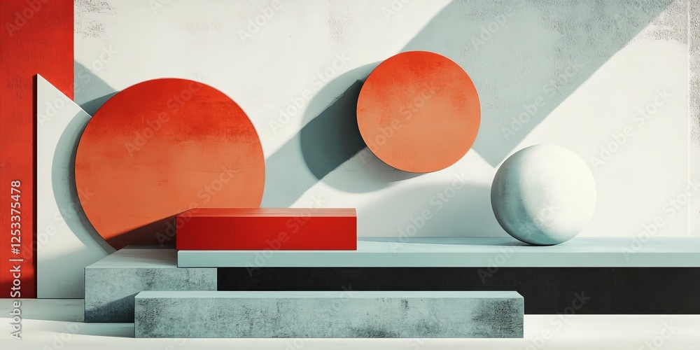 Fototapete abstract image using simple geometric shapes to form a balanced and harmonious composition, focusing on the interaction of basic forms and clean lines to produce a visual