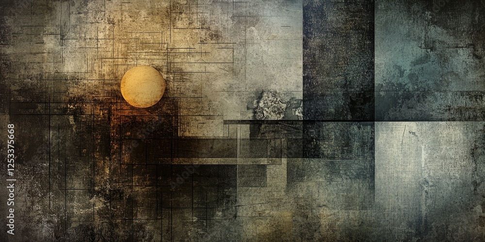 Fototapete abstract scene where grunge textures create a layered and complex background, using a mix of dark and muted tones with textured overlays to produce a visually intriguing
