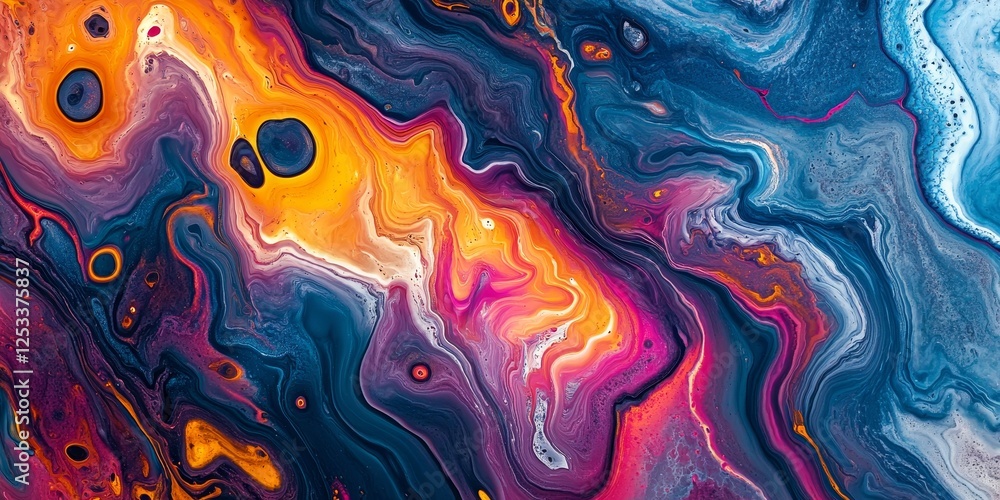 Poster abstract image featuring marbling fluid art with intricate patterns that flow and swirl in a harmoni