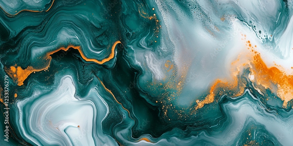 Poster abstract image featuring marbling fluid art with intricate patterns that flow and swirl in a harmonious blend of colors, capturing the elegant and organic movement of the