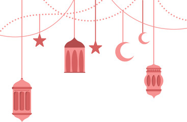 Islamic Pink Pastel Lantern Frame Border Illustration