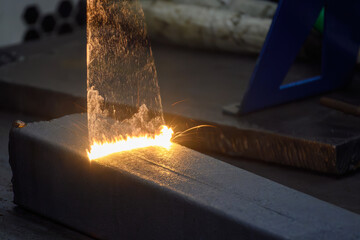 Close up scene rust cleaning process by portable laser cleaning machine.